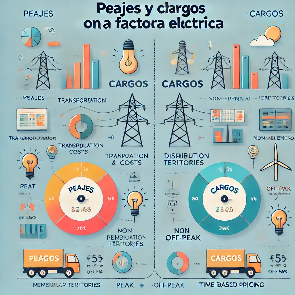 ¿Qué son los peajes y cargos en una factura eléctrica y a dónde se destinan?